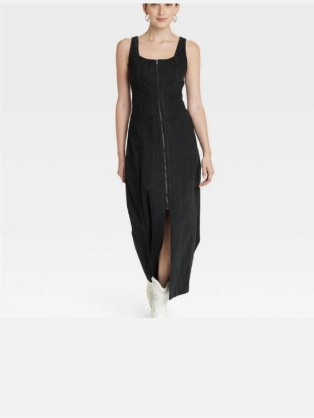 NWT Universal Thread Black Sleeveless Midi Denim Dress with Front Zip